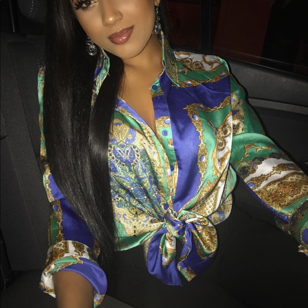 Printed silk pretty little thing button down
